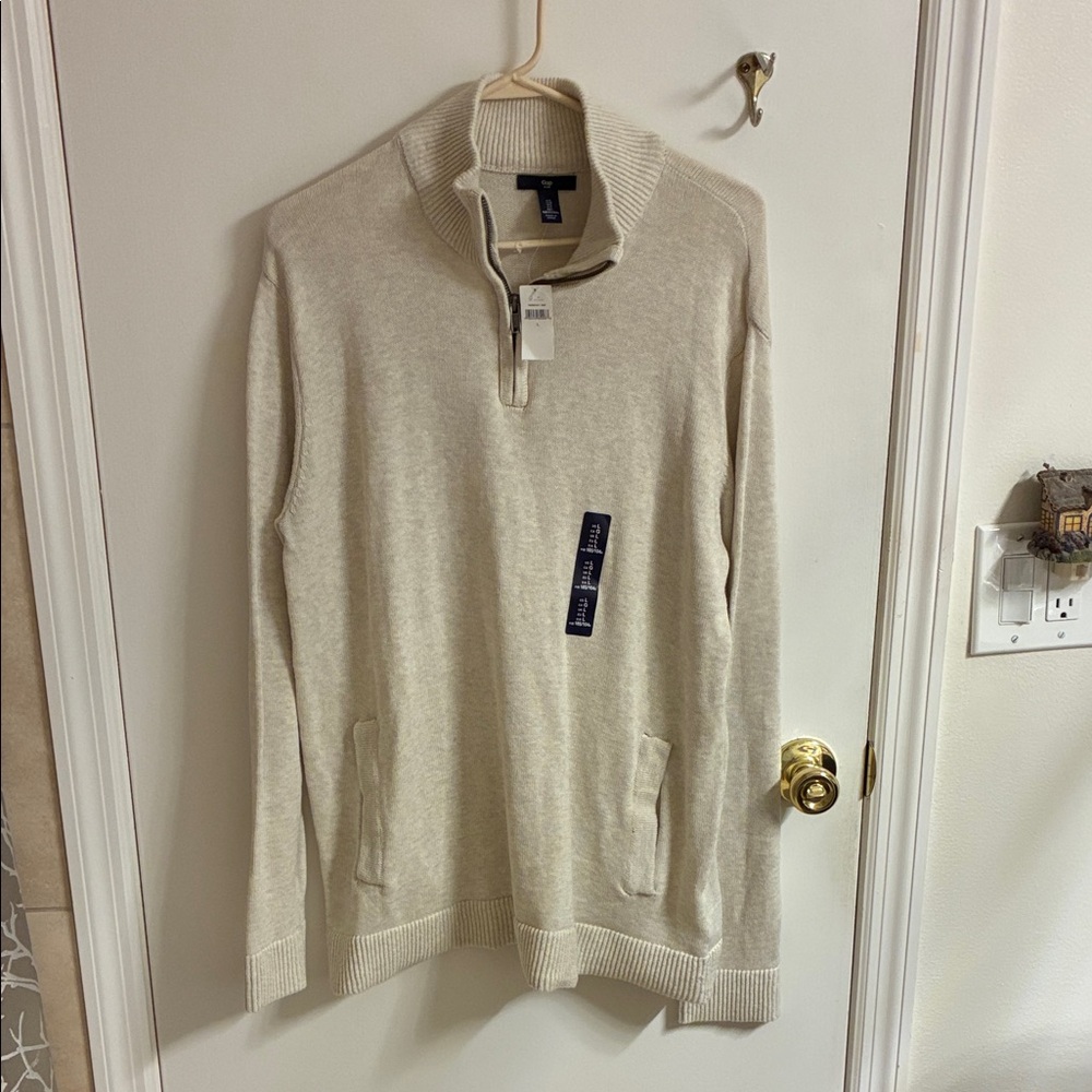 NWT GAP Men's Zip Up Sweater - Cream Sz L-100% Cotton